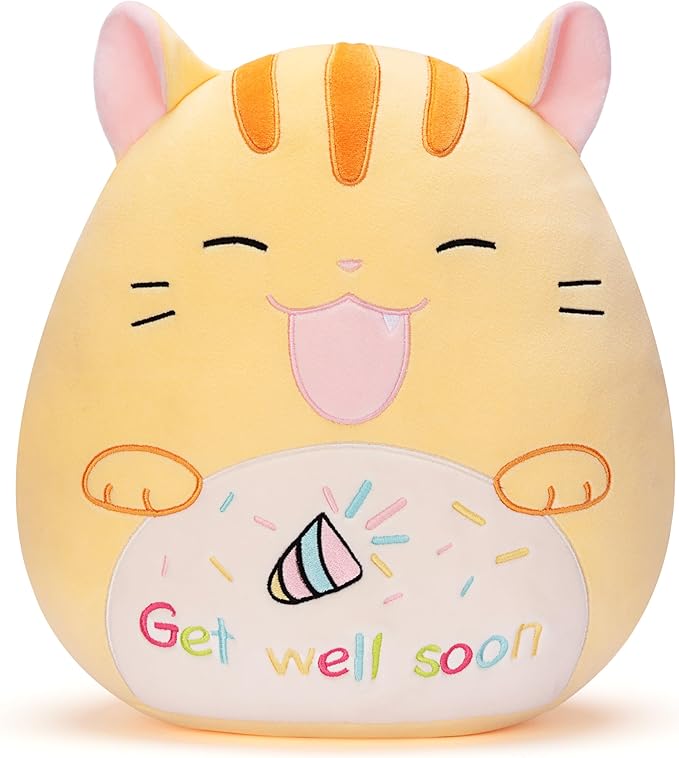 Get Well Soon Cat Pillow Plush Stuffed Animal Toy Patient Feel Better,12.5" Big Size Soft Cute Adorable Plushie Toys,Gift for Kids Women Girls