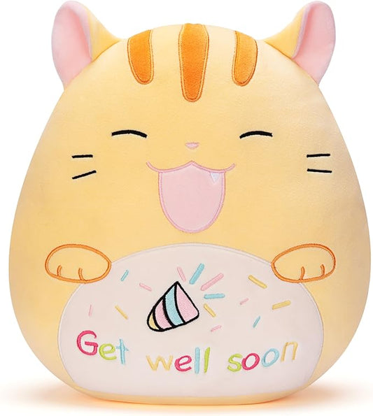 Get Well Soon Cat Pillow Plush Stuffed Animal Toy Patient Feel Better,12.5" Big Size Soft Cute Adorable Plushie Toys,Gift for Kids Women Girls