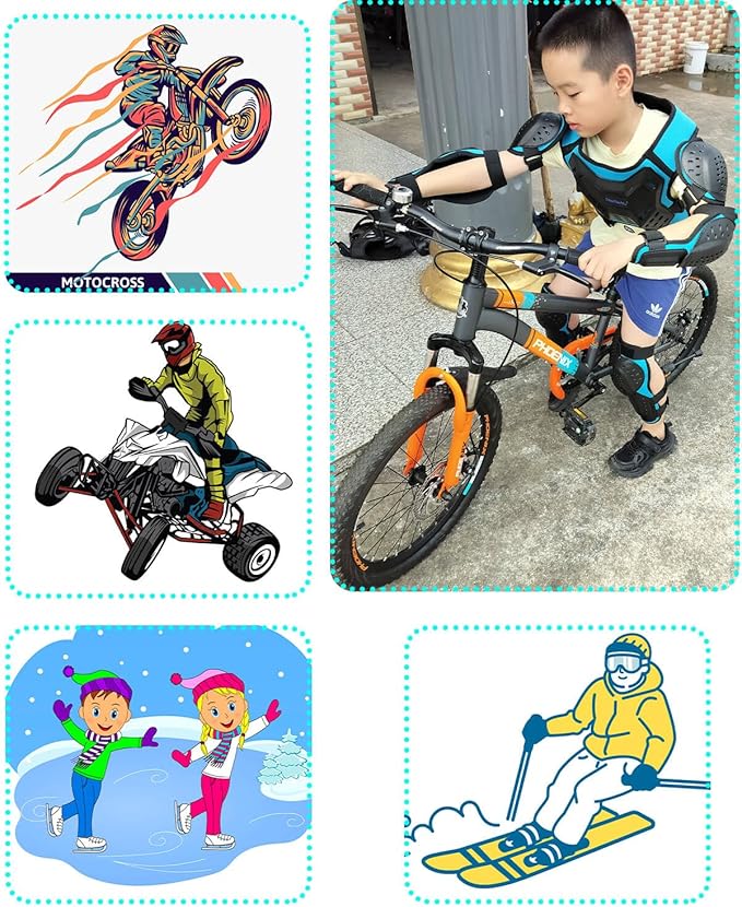 Kids Dirt Bike Gear, Youth Motocross Armor Protective Vest Suit，Children Chest Back Knee Elbow Protection for Cycling ATV