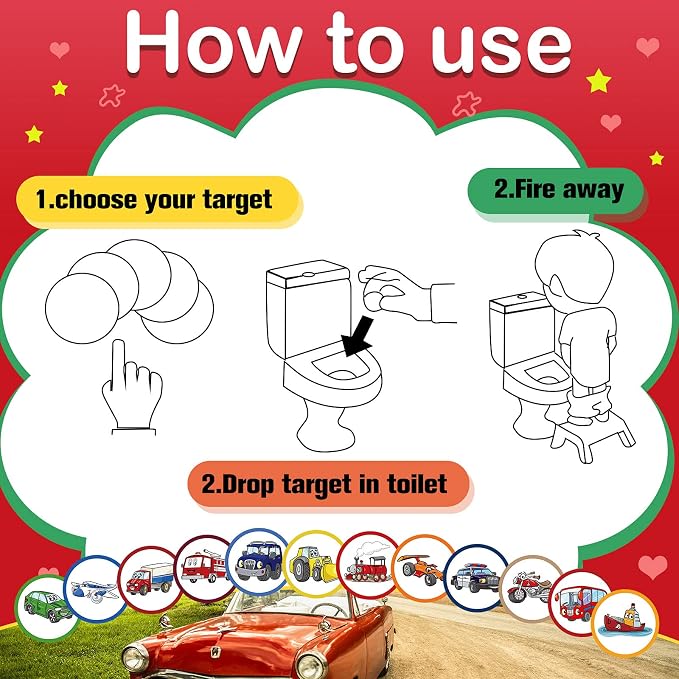 Chinco 120 Pcs Pee Targets for Boys Training Toilet Tinkle Flushable Paper Stickers You Pee on Boys Potty Training Targets Potty Aids Flushable Chart for Toddlers Use(Cars Styles)
