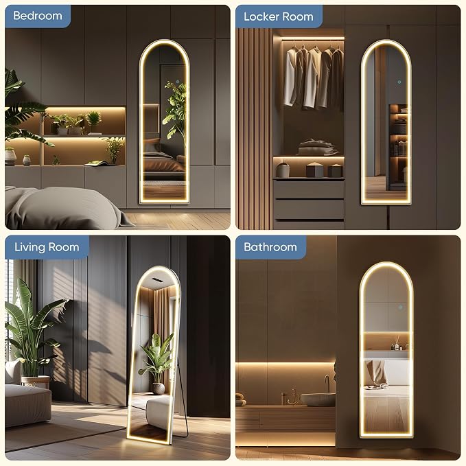 OLIXIS 16"x 60" Arched Full Length Mirror with Lights, LED Body Mirror | with 3 Color Lighting, Wall Mounted Mirrors for Bedroom, Home, Entryway with Tempered Glass