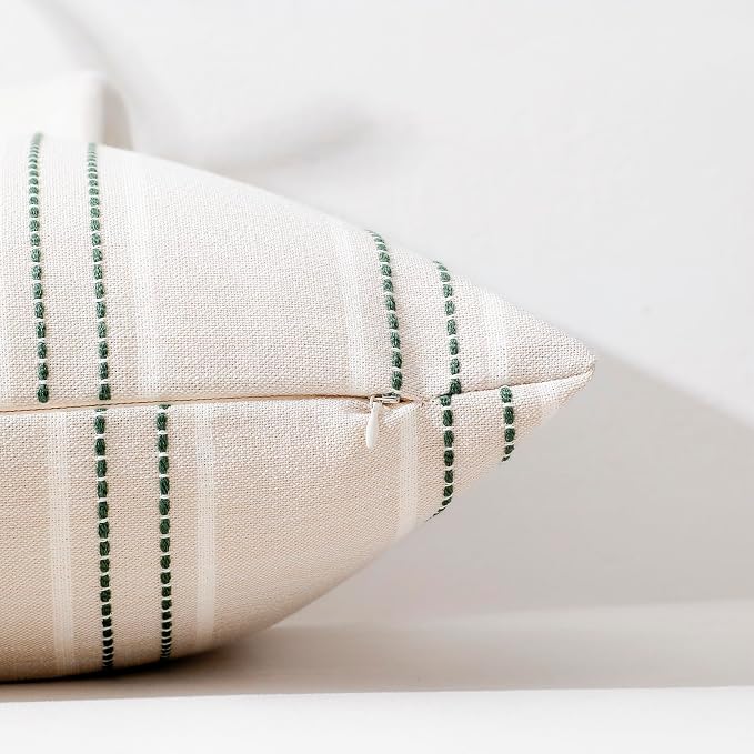 Hckot Spring Throw Pillow Covers 24x24 Set of 2 Green Pillow Covers | Farmhouse Decorative Pillows Textured Linen Square Cushion Covers for Sofa Couch Bed Living Room Decor(Dark Green)