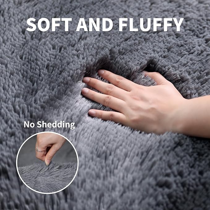5x7 Thick Grey Shag Rug for Bedroom, Soft Plush Fluffy Carpet | Area Rug for Living Room, Kids Nursery, Boys Girls Room, Washable Non Slip Shaggy Carpet