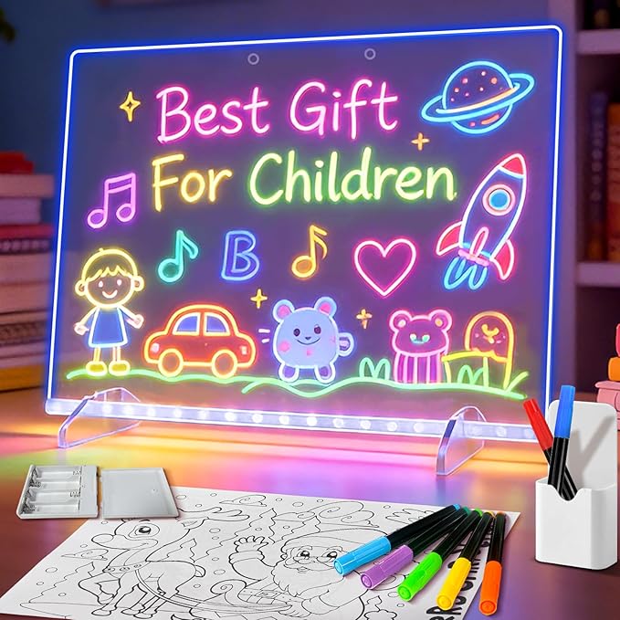 Led Drawing Board with Battery Pack, 13.7"X10" LED Note Board with Colors for Kids, Light Up Drawing Board for Home Office School, Personalized Birthday Gifts for Girls Boys