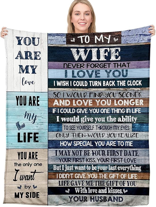 BASAO Anniversary Romantic Gift for Women, to My Wife Blanket from Husband | Wife Birthday Gift Ideas, Anniversary Wedding Gift for Her, Soft Flannel Throw Blanket for Couch Sofa Bed