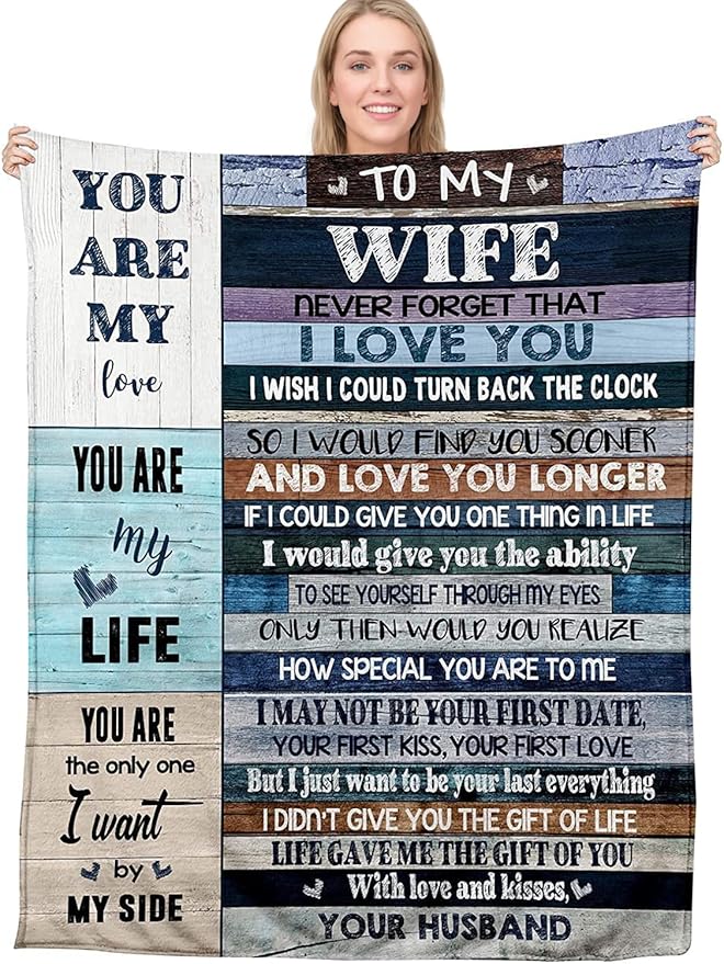 BASAO Anniversary Romantic Gift for Women, to My Wife Blanket from Husband | Wife Birthday Gift Ideas, Anniversary Wedding Gift for Her, Soft Flannel Throw Blanket for Couch Sofa Bed