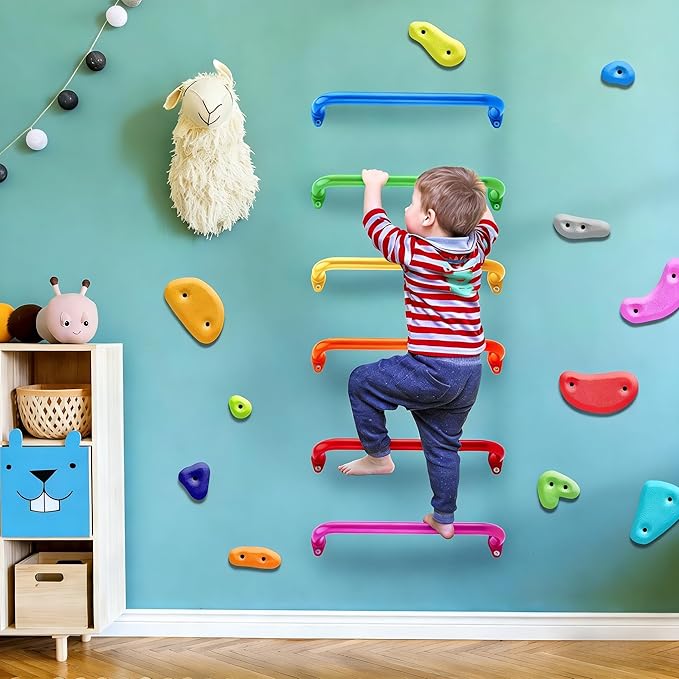 BiJun17 inch Metal Playground Handles,Monkey Bars Indoor Heavy Duty Ceiling Grab Bars for Indoor Outdoor Playgrounds Climbing Frames,Treehouses,and Wall ladders (Green-6pcs)