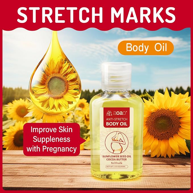Stretch Mark Oil for Pregnancy Massages Body & Reduces Scar Appearance, Removes Stretch Mark Prevention, Prenatal & Postnatal Tummy Skin Care, Firming Skin Elasticity for Maternity, 2.03oz(Pack of 2)