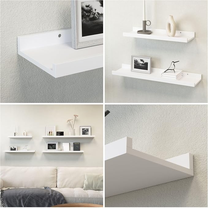 Boswillon Floating Shelves Set of 2, Long Wall Shelf with Lip, 72in, White | Display Ledge Shelf for Room Wall, Wall Decor Shelves for Bathroom, Living Room, Bedroom, Kitchen, Nursery Room, Modern, Wood