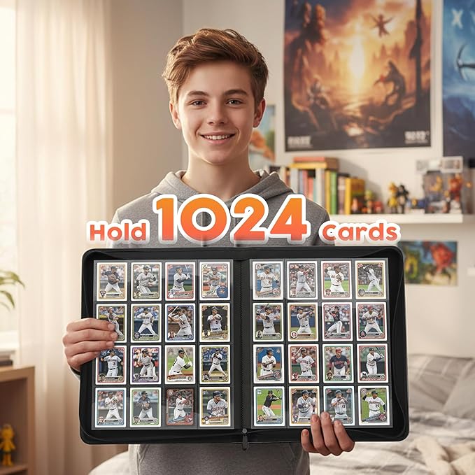 1000+ Pockets Premium Trading Card Binder, 16 Pockets Trading Card Binder Ringless Side Loading Trading,Card Holder Folders for MTG, TCG, Game Cards & Sports Cards(Grey)