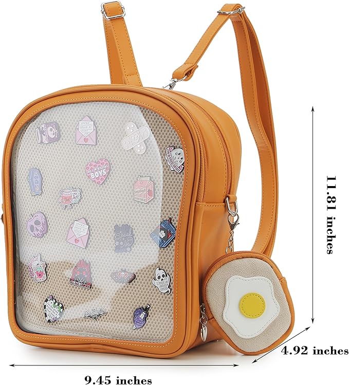 Cute Ita Bag Pin Display Backpack with 2 Inserts for Pins Novelty Toast Shaped Ita Crossbody Bag for Women with Adjustable Straps