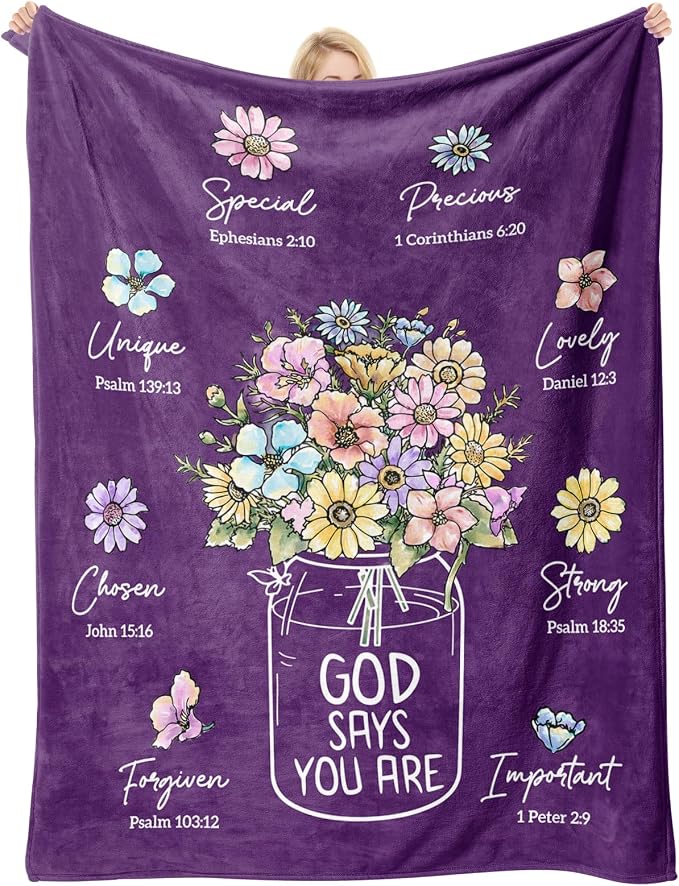 Christian Birthday Gifts for Women, Christian Religious Blanket 80''x 60'' | Birthday Gifts for Women, Baptism Christmas Day Spiritual Gifts for Grandma Nana Mom Sister, Throw Blankets, Deep Purple