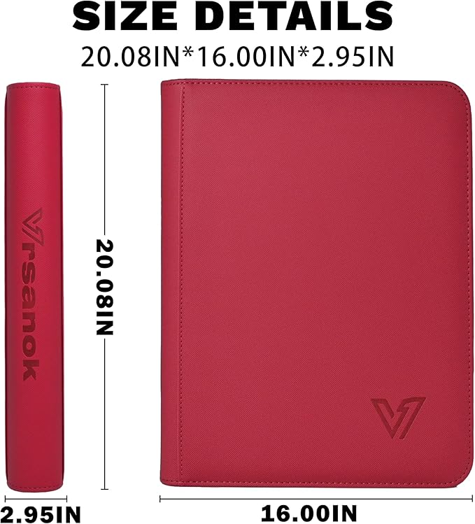 Toploaders Binder,Holds 640 Top Loaders,16 Pocket Top Loader Binder for 3" x 4"Rigid Cards,Double Sided Card Binder Abulm in 3"x4"Toploaders for Trading Cards (TOP 640 Red)