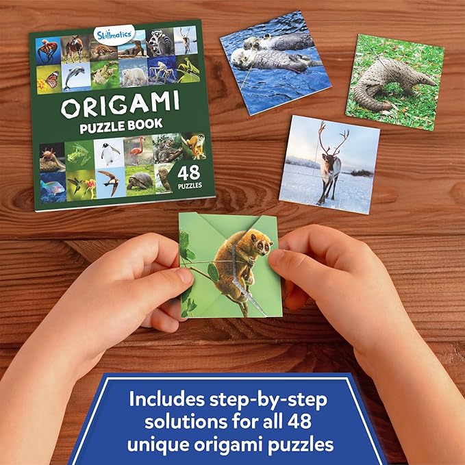 Skillmatics Scrapbooking Kit & Origami Puzzle Book - 48 DIY Folding Puzzles with Fun Fact Encyclopedia, STEM Learning & Travel Toy, Brain Teasers, Educational Gifts for Ages 6, 7, 8, 9, 10 and Up