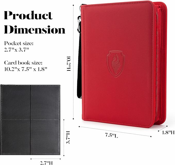 Fabmaker Premium 4 Pocket Zip Card Binder, Trading Card Binder for 320 Cards, Portable PU Card Collection Binder, Collector Card Album Folder for Game & Sports Cards (Red)