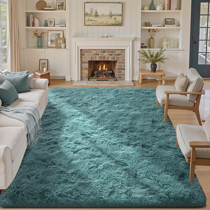 5x8 Rug for Living Room Teal Shag Area Rugs,Modern Plush Non-Slip Soft Carpets for Bedroom Kids Nursery Dorm Daycare Floor