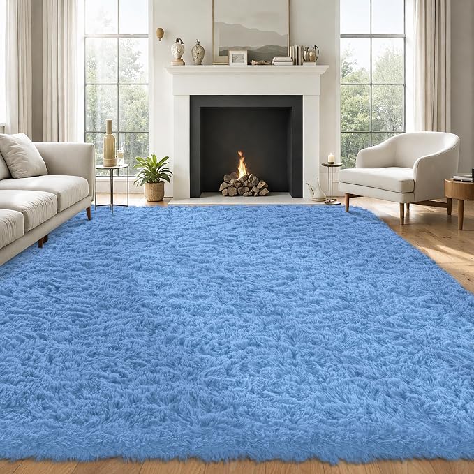 8x10 Area Rug for Living Room:Ultra Soft Fluffy Shag Navy Blue Rugs,Large Fuzzy Plush Indoor Non Slip Carpet Washable Rug for Bedroom Kids Nursery Office Dorm Modern Decor(Cobalt Blue 8'x10')