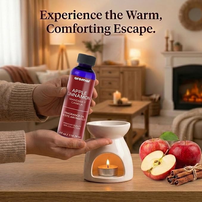AROMAR Premium Fragrance Oil, Long-Lasting, Refreshing Uplifting Aroma for Aromatherapy, Relaxation & Household Uses, Apple Cinnamon 4 oz.