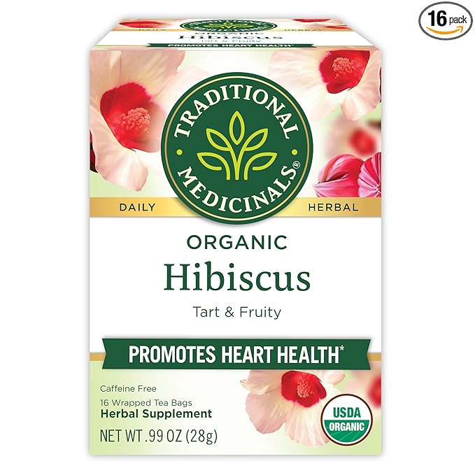 Traditional Medicinals Organic, Hibiscus Tea - Supports Normal Heart Health & Cardiovascular Wellness - Kosher, Non-GMO, Caffeine-Free, Compostable - 16 Tea Bags