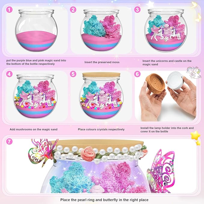 CS COSDDI Unicorns Gifts for Girls - Unicorn Terrarium Crafts Kit for Kids, Craft Kits for Kids Age 6-12 Unicorn Toys Girls Birthday Presents, Make Your Own Night Light