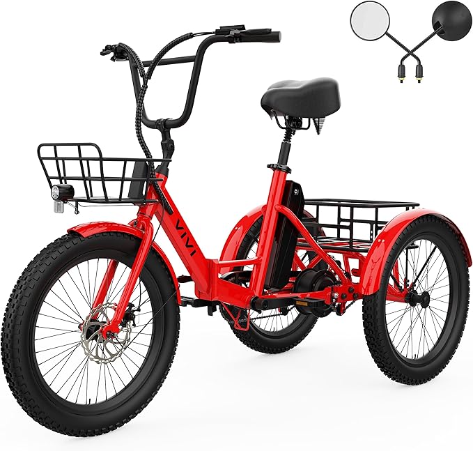 Vivi T01 20" x2.6 Fat Tire Electric Tricycle for Adults, 750W Peak 20'' Folding 3 Wheels Electric Bike, 95% Pre-Assembled, Speed Differential, 15.5MPH Eletric Trike with Bracket