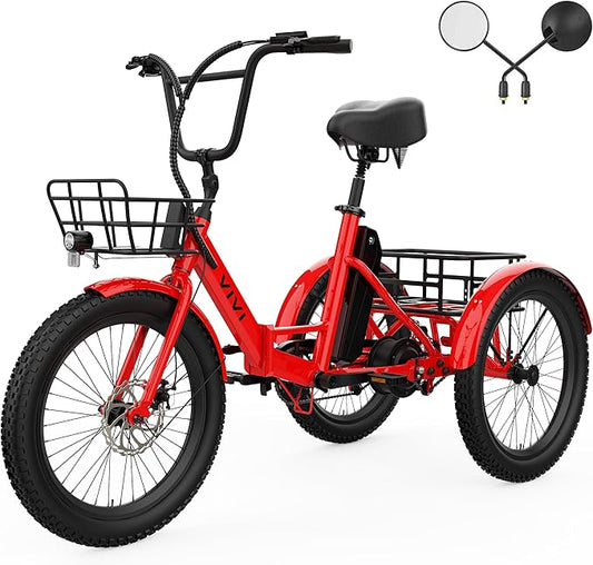 Vivi T01 20" x2.6 Fat Tire Electric Tricycle for Adults, 750W Peak 20'' Folding 3 Wheels Electric Bike, 95% Pre-Assembled, Speed Differential, 15.5MPH Eletric Trike with Bracket