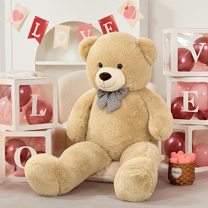 MorisMos Bow Tie Giant Teddy Bear, 55inch Large Big Teddy Bear Plush, Lifesize Stuffed Animals for Girlfriend, Boyfriend, Brown
