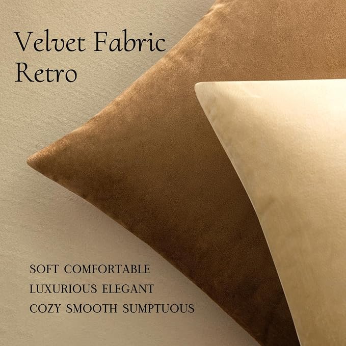 MIULEE Velvet Throw Pillow Covers 22x22 Inch Pack of 2 Khaki | Soft Solid Decorative Pillow Covers, Modern Luxury Home Decor, for Couch Chair Sofa Bedroom Livingroom