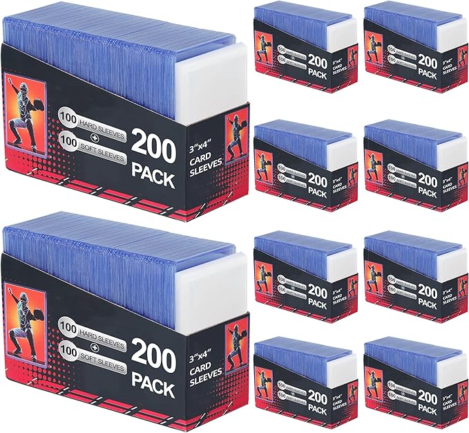 2000 Card Sleeves, Clear Hard Sleeves for Cards, 3"X4" Card Protectors, Baseball Card Sleeves, Hard Plastic Card Holder for Trading Sports Football Game Cards (1000 Hard Sleeves+1000 Penny Sleeves)