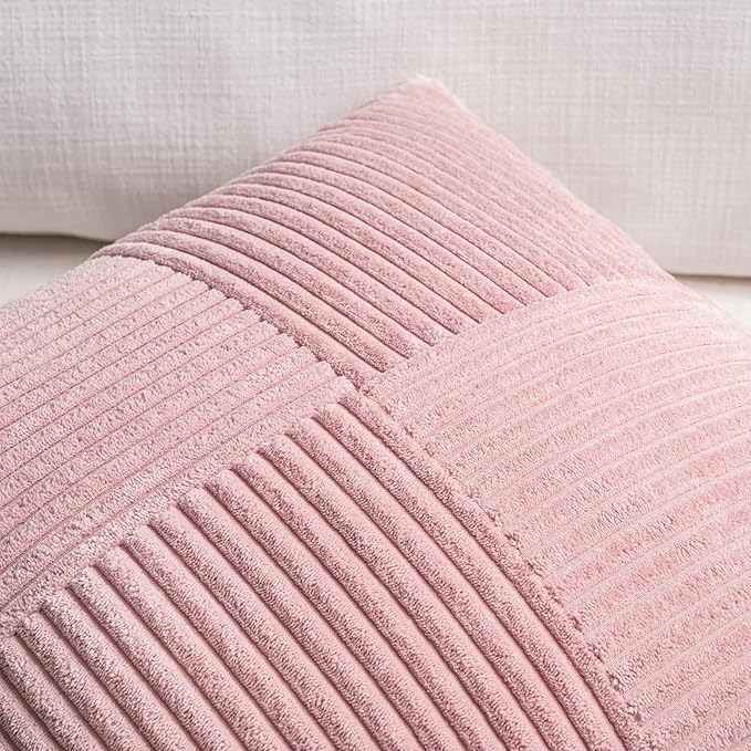 Fancy Homi 2 Packs Blush Pink Lumbar Decorative Throw Pillow Covers 14x24 Inch for Couch Bed, Rustic Farmhouse Boho Home Decor, Soft Striped Corduroy Rectangle Accent Cushion Case 35x60 cm