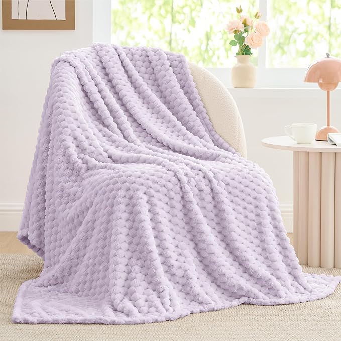 BEDELITE Lavender Twin Blanket for Couch, Soft Cozy Gifts for Women, 60*80 | 3D Jacquard Decorative Fleece Blanket, Super Soft Plush Throws, Cute Birthday Gift for Women & Men, Suitable for All Seasons