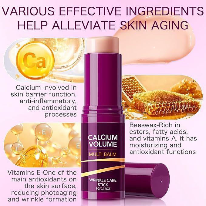 Calcium Multi Balm Stick, 2PCS Calcium Volume Multi Balm, All In One Collagen Wrinkle Stick For Face Eye Neck Lip Treatment Balm, Collagen Moisturing, Firming Skin, Anti-Aging For All Skin Type (2)