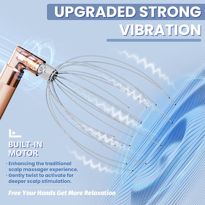 Head Massager Scalp, Vibrating Electric Scalp Massagers, Battery Powered Head Scratchers Massager Whisk Hair Massage Relax Tool with 20 Metal Fingers for Stress Relief, ldeal Gift for Women & Men