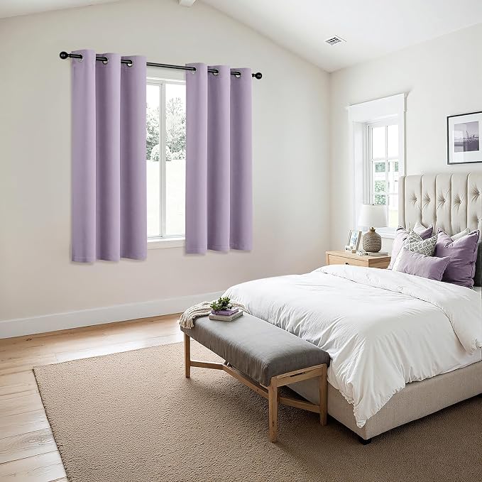 MIULEE Blackout Curtains for Bedroom 2 Panels 40 x 45 Inch Long Lilac | Thermal Insulated, Living Room Darkening Grommet Drapes, Noise Reducing, Light Blocking Window Treatments
