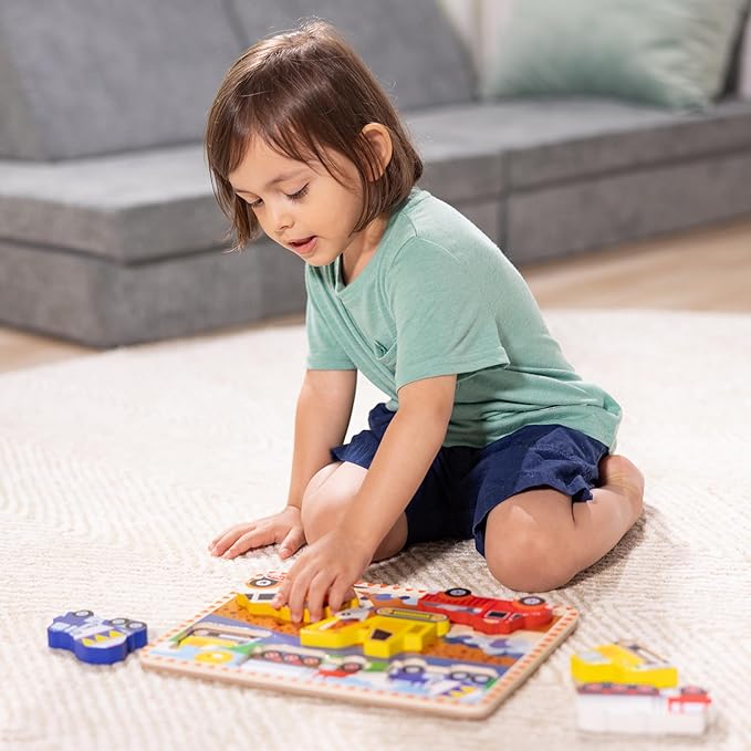 Melissa & Doug Construction Vehicles Wooden Chunky Puzzle (6 pcs) - FSC Certified