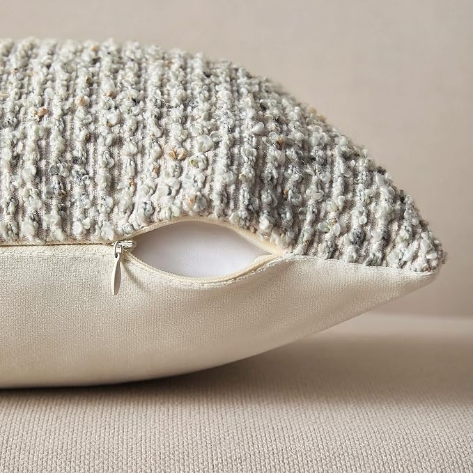 Allorry Soft Wool Decorative Throw Pillow Covers 22x22 Cream Gray SY011B22 | Cozy Soft Touch,Neutral Textured Boho Cushion Covers for Modern Farmhouse Sofa Bedroom Living Room Decor