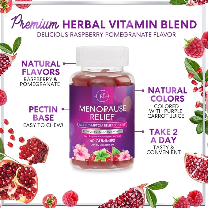 Menopause Supplements for Women - Complete Natural Mild Hot Flashes & Night Sweats Support, Multi Benefit Menopause Relief Gummy, Support for Balance & Energy, Gluten-Free & Non-GMO - 60 Gummies