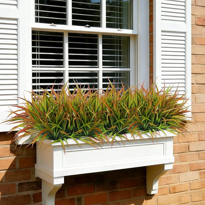 Ivydale 12Pcs Artificial Plants Outdoor Fake Plastic Grass Spring Decor UV Resistant Faux Greenery Stems Bushes Outside Fake Plants for Planters Patio Porch Window Box Pathway Garden Home Decor Yellow