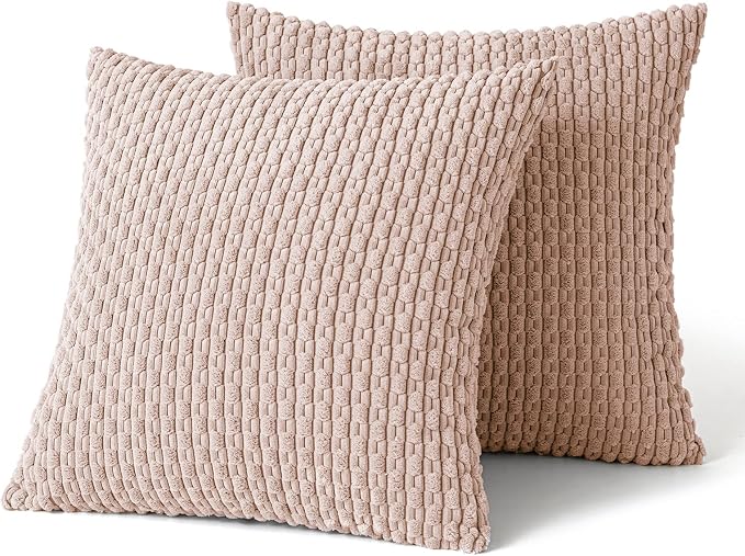 MIULEE Decorative Throw Pillow Covers 18x18 Pink Textured Corduroy | Pack of 2 Striped Pillow Covers Modern Farmhouse Home Decor for Couch Bed Sofa Living Room