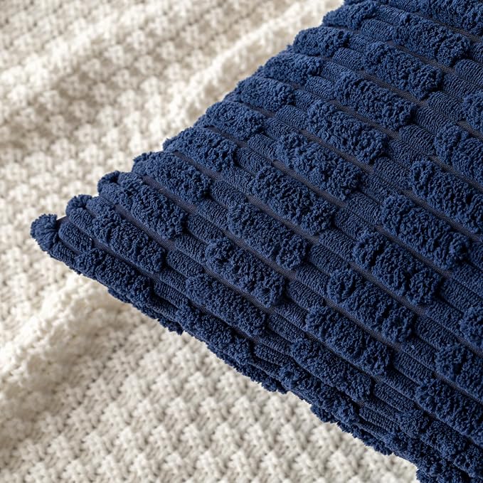 MIULEE Euro Sham Decorative Throw Pillow Covers 26x26 Navy Blue Pack of 2 | Soft Corduroy Boho Striped Pillow Covers Modern Farmhouse Coastal Home Decor For Sofa Living Room Couch Bed