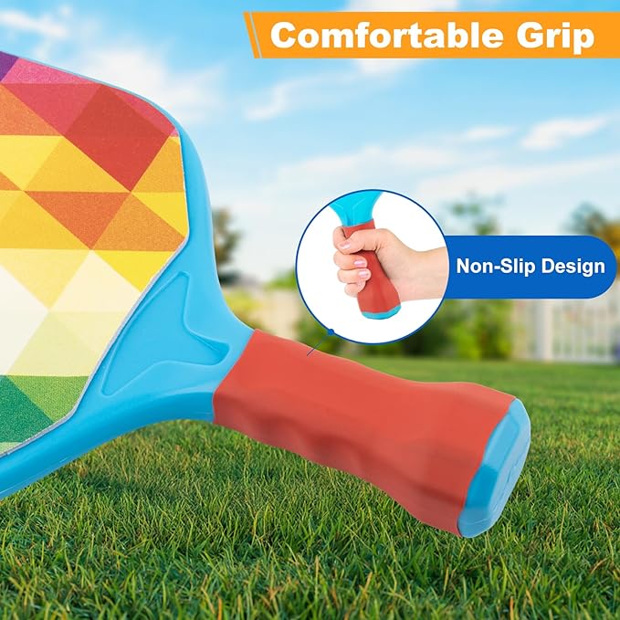Kids Pickleball Paddles Outdoor Toys for Kid Ages 4 5 6 7 8 Year Old Boy Girl Stocking Stuffers, Beginner Easy to Use Yard Ball Games Set of 2, Lightweight Grip for Small Hands