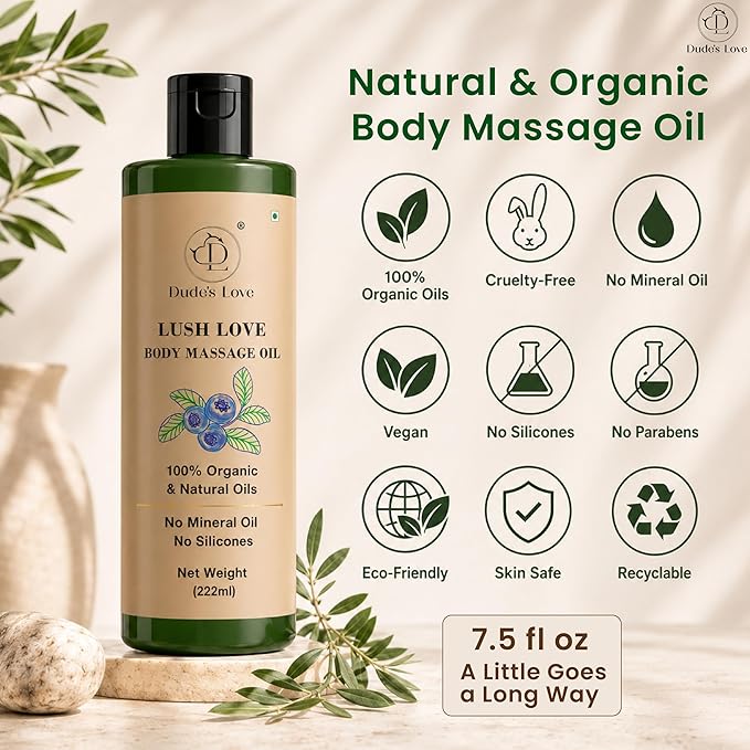 Lush Love Refreshing Citrus Massage Oil – Lime & Juniper Berry Body Massage Oil with Natural & Organic Oils – Smooth Glide, Non-Greasy Feel for Massage, Body Care & Daily Wellness – 7.5 Fl Oz