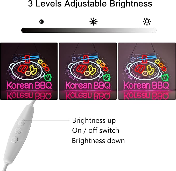 Korean BBQ Neon Sign,Korean Food LED Light Sign Wall Decor | Neon Lights Hanging Wall Art Decoration for Korean Restaurant Grill Kitchen Home Decor,USB Powered Dimmable,16.14×12.6 In