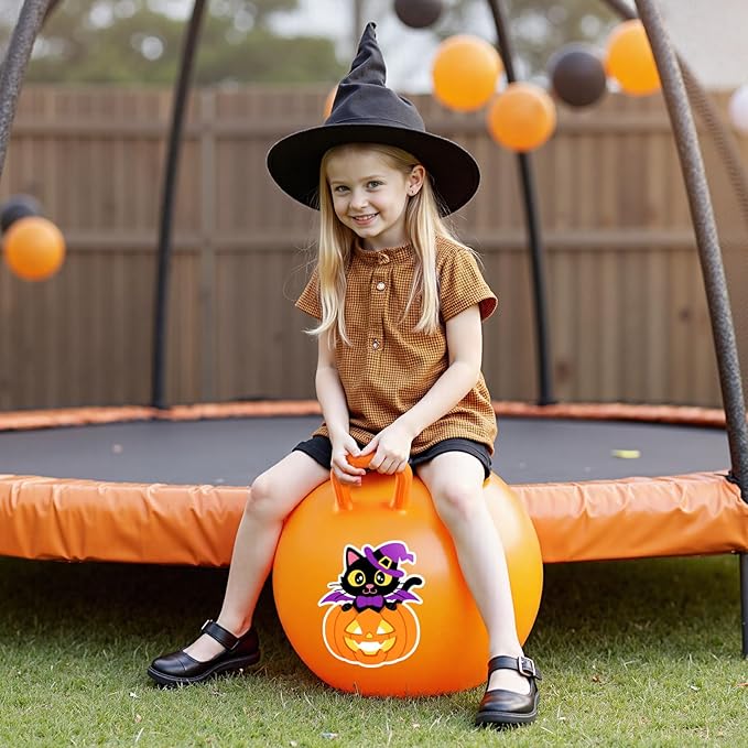 ZOOJOY Halloween Toys for Kids Hopper Ball Aged 3-8, 18In Bouncy Balls with Pumpkins, Inflatable Hoppity Hop Ball with Handle, Indoor Outdoor Jumping Hopping Toys for Boys Girls