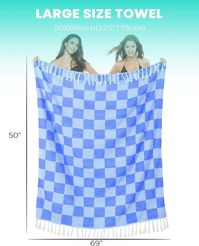 Antfuny Turkish Beach Towels Quick Dry Sand Free Lightweight Thin Sandproof Extra Large XL Towel Adult Bath Swim Towel Packable Camping Yard Essentials Blue