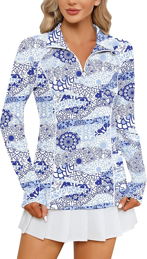 LOMON Women Long Sleeve Shirts Sun Protection 1/4 Zip Summer Quick Dry Hiking Shirts Quarter Zip Pullover for Women