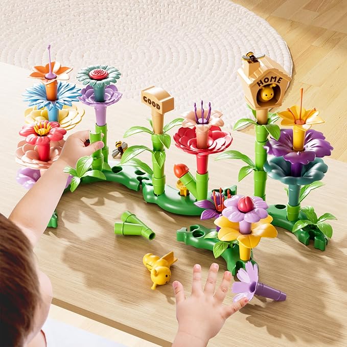 148 Pcs 3 Year Old Girl Gifts,Flower Garden Building Toy Set Toddlers Toys Gifts Best Educational Learning Fine DIY Crafts Stem Construction Stacking Kit,for 3 4 5 6 7 Year Kids Birthday