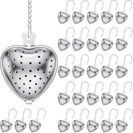 Sumind 50 Pcs Stainless Steel Tea Strainer Ball Infuser Loose Leaf Steeper Interval Diffuser Heart Shape Mesh Filters with Extended Chain Hook for tea party Seasonings Cup Bottle(Silver)