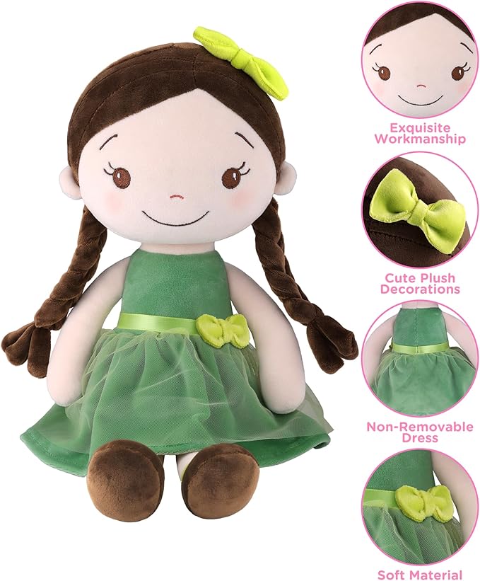 Soft Plush Baby Doll for Girls (12") - My First Baby Doll Gift for Girls, Toddlers & Infants, Machine Washable Rag Doll Toy - Forest Girl