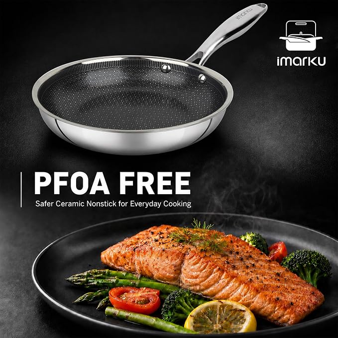 imarku 10 Inch Non Stick Frying Pans, Healthy Hybrid Ceramic Frying Pans | Stainless Steel Frying Pan for Gas, Electric, and Induction, PFOA Free, Dishwasher & Oven-Safe Non Stick Skillets